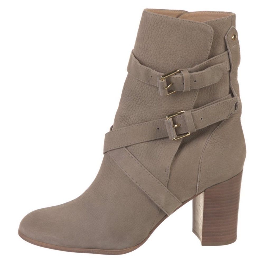 Kate Spade Lexy grey gray suede leather boots buckle 10